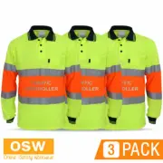3 x Hi Vis Cool Dry Bio-motion QLD 'TRAFFIC CONTROLLER' Printed POLO Work Shirts