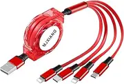 MJXIANG Multi Charging Cable, [1M 3A] 4 in 1 Retractable Charger Cord with 2 Lightning/Type C/Micro USB Port, for iPhone 15/14/13/12 Pro Max, iPad, Android Galaxy, LG, Sony, Huawei, Xiaomi, Oneplus