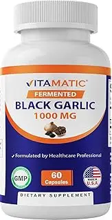 Vitamatic Fermented Black Garlic Extract 1000 mg 60 Capsules - Non-GMO, Gluten Free - Antioxidant and Cholesterol Support