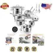 Versatile Induction Cookware Set - 18pcs Stainless Steel with Strainer Lid