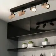 Cayuca Spotlight 4 Lights Black Steel Brown Wood - 900438N