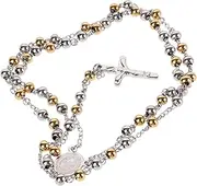 ORFOFE Stainless Steel Rosary Necklace for Boys Girls Baptism Cross Religious Jewelry