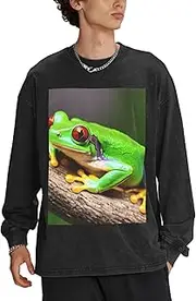[GaxfjRu] cute Red Eyes Tree Frogs print Men's Crewneck Loose fit Sweatshirt Lightweight Soft Basic Pullover Tops Men's Sweatshirt