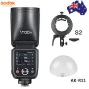 Godox V100N TTL Round Head Camera Flash for Nikon + AK-R11 Diffuser + S2 Bracket