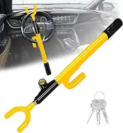 NOEAIKE Steering Wheel Lock,Heavy Duty Anti-Theft Car Device,Adjustable Length Locking with 3 Keys Universal Fit for Cars Trucks Vans and SUVs (Yellow)