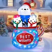 Christmas Polar Bear Penguins Cup Airblown Inflatable Decor Outdoor LED BlowUp