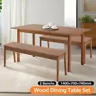 Wooden Dining Table and Chairs Dining Set 140cm Table with 2 Benchs Walnut
