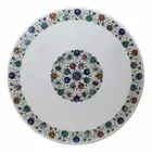 30" Round White Marble Coffee Table Top Luxurious Gemstone Inlay Cafe Table Deco