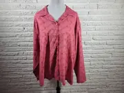 Marisol Women Top 3X Long Sleeve Pink Embroidered Collar Button Up Career Casual