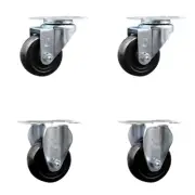 3.5 Inch Hard Rubber Wheel Swivel Top Plate Caster Set with 2 Rigid SCC
