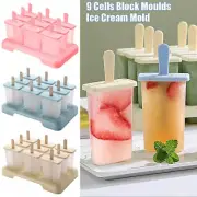 9Cells Block Mould Ice Cream Mold Icy Pole Jelly Pop Popsicle Maker Mould Tray