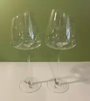 SET OF 2 ANGLED RIM KHEN LONG STEM CRYSTAL WINE GLASSES 11" NEW