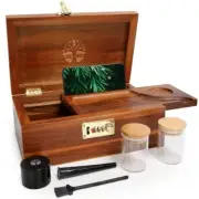 Wooden Box Acacia Wood With Combination Lock Decorative Storage Removable Tray
