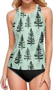 [Joisal] Tankini Swim Top, Elegant Flowers Swimsuit Tankini Tops for Women, Swim Top with Built in Bra, Small