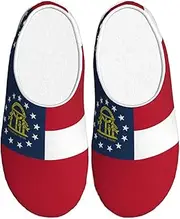 [EdWal] Georgia Flag print Winter Warm Slippers Indoor Anti-skid Plush Slippers Relaxing at Home for Women Men