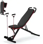 Weight Bench Press with Elastic Ropes, Adjustable Workout Bench Multi-purpose Foldable Strength Training Benches Incline Bench Home Gym Exercise Equipment Load-bearing 300KG