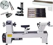 900W 39.4 * 12in Mini Wood Lathe, Second Gear Stepless Speed 300-1300RPM/700-3800RPM, With 6 Carbide Turning Tools And 6in Linkage Chuck & Extended Guide Rail