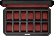 ROTHWELL 12 Slot Leather Watch Box - Luxury Watch Case Display Organizer, Microsuede Liner, Locking Mens Jewelry Watches Holder, Men's Storage Boxes Holder Large Glass Top (Black/Red)