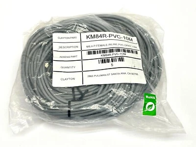Adsens KM84R-PVC-10M Cable 4-Pin M8 Female Inline Grey 10M LOT OF 5