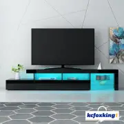 TV Cabinet Entertainment Unit Stand RGB LED Gloss Furniture Wooden Storage Black