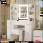 Yamissi Dressing Table Vanity Set Stool Makeup LED Mirror Jewellery Organizer AU
