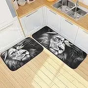 XYMZR Kitchen Mat Lion Bird Eyes Blue for Floor, 2 Piece, Non Slip Washable Kitchen Rugs for Kitchen & Home Decor, Sink, Bathroom 19.7” x 27.6” + 19.7” + 47.2”