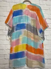 XL/1X/2X OS Blue Yellow White Pink Orange Chiffon Print Kimono Topper Paint