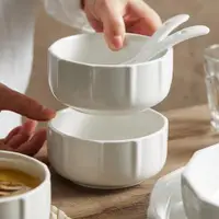 在飛比找ETMall東森購物網優惠-白色陶瓷吃米飯碗家用單個小湯勺盤子湯面碗大號日式酸菜魚大盆碗