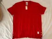 Brand New Thom Browne Relaxed Fit Tee w/ Center Back RWB Stripe, Size 3/L, Red