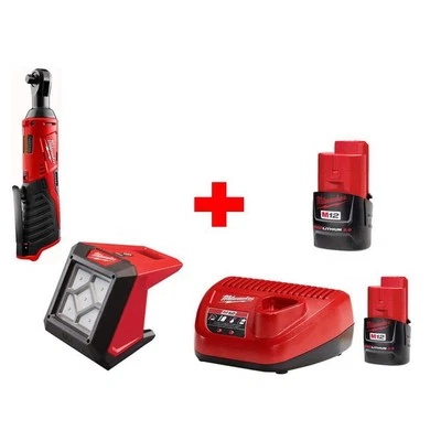 Milwaukee M12 12-Volt Lithium-Ion Cordless 3/8 in. Ratchet and LED Flood Light