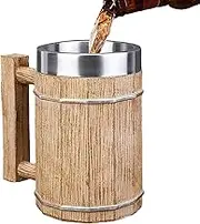Barrel Beer Mug,Vintage Bucket Shaped Mug with Handle - 600ml Double Wall Juice Container, Beverage Drinkware for Men, Women
