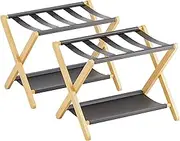 Foldable Luggage Rack with Double Shelf Storage, Set of 2, Durable Bamboo Frame Cloth Suitcase Stand, Versatile Folding Luggage Holder for Guest Room, Bedroom, Hotel, Closet (Natural)