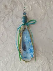 Handcrafted Flow Art Oyster Shell w/ ceramic & crystal beads on wire hanger