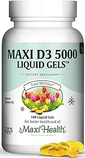 Maxi Health D3 5000 Liquid Gels - Natural Vitamin D3 - Nutrition Supplement - 180 Capsules - Kosher
