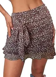 [SEBOWEL] Women Floral Mesh Mini Skirt Summer Ruffle Layered Sheer See Through Skirt Ruched Wrap Bodycon Sexy Short Skirts
