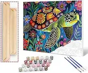 Marine Paint by Number for Adults, DIY Turtle Painting Art by Numbers Kits, Turtle Easy Paint by Numbers Canva Kits for Adult Beginners for Home Wall Decoration and Gifts(without frame)16x20 inch
