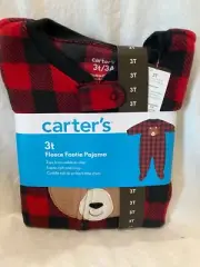 Carter's Bear Fleece PJ Footie Sleeper Toddler Boy Buffalo Plaid Red Many sizes