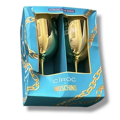 Ciroc x Moschino Gold Wine Cocktail Glasses Goblets Sealed NIB Limited Edition