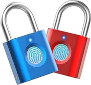 Fingerprint Padlock Sports Lock (2-Pack, Red Blue) eLinkSmart Mini Padlock Keyless Fingerprint Lock for Luggage School Bag Tool Box