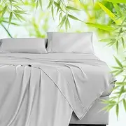 LINENOVA Bamboo Sheets Set King Size,100% Cooling Bamboo Sheet Set for Hot Sleepers, Moisture Wicking Bed Sheets with 40cm Deep Pocket, Silky Soft Bedding Sheets (King, Silver)
