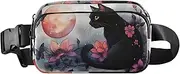 [XYMZR] Black Cat Floral Moon Fanny Pack Hip Bag Belt Bag for Women Man Fashion Waist Pack Water-repellent Crossbody Bag for Halloween Costumes Running Hiking Jogging Travel Sport, Multi-colored, one