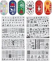 MIAHART 8 Pcs Christmas Nail Art Stamp Plates Nail Stamping Templates Santa Reindeer Stocking Christmas Tree Stocking Pattern Image Plates for DIY Print Manicure Salon Nail Art Decorations