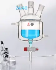 Lab full jacket three necks reactor ptfe stopcock drain 24/40*3
