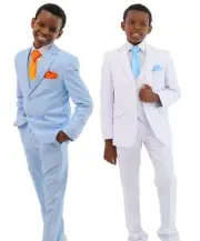 Boys Communion Suit Slim Fit Pageboy Wedding Prom Off-White Light Blue Suit Set