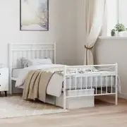 Metal Bed Frame with Headboard and Footboard White 92x187 cm Single Size