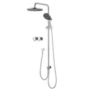 10" Round Shower Head Handheld Set With Taps Adjustable Height Rail Diverter Silver