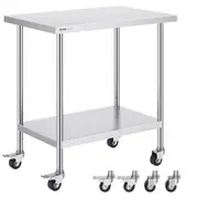 VEVOR Stainless Steel Work Table 24 x 36 x 38 Inch, with 4 Wheels, 3 Adjustable Height Levels, Heavy Duty Food Prep Worktable for Commercial Kitchen R