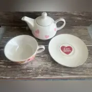 Care Bears X Skinny Dip Heart Teapot and Cup Set For One White and Pink New