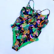 Rip Curl BANANAS Brazilian print Sunset Luau one piece D/DD cup S farm rio