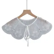 Women Embroidery Beading Floral False Collar Sheer Mesh Cape Clothes Accessories